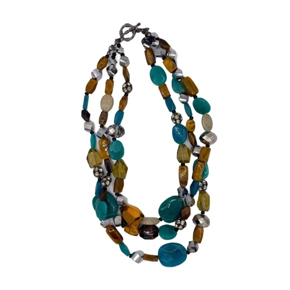 Multi-Color Three-Strand Beaded Necklace Plus Free Matching Bracelet! - Picture 2 of 3